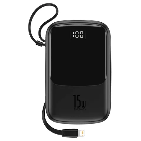 Power Bank Baseus Q Pow Digital Display 15W з вбудованим кабелем Lightning на 10000mAh (PPQD-B01) Black