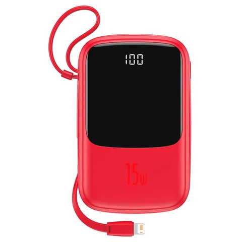 Power Bank Baseus Q Pow Digital Display 15W з вбудованим кабелем Lightning на 10000mAh (PPQD-B09) Red