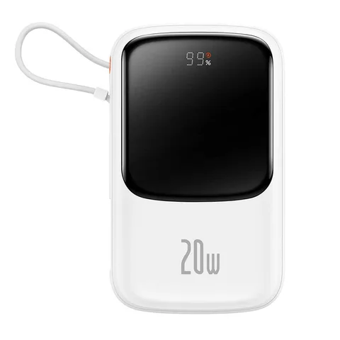 Power Bank Baseus Qpow Pro Digital Display Fast Charge 20W з вбудованим кабелем Lightning на 10000mAh (PPQD020002) White