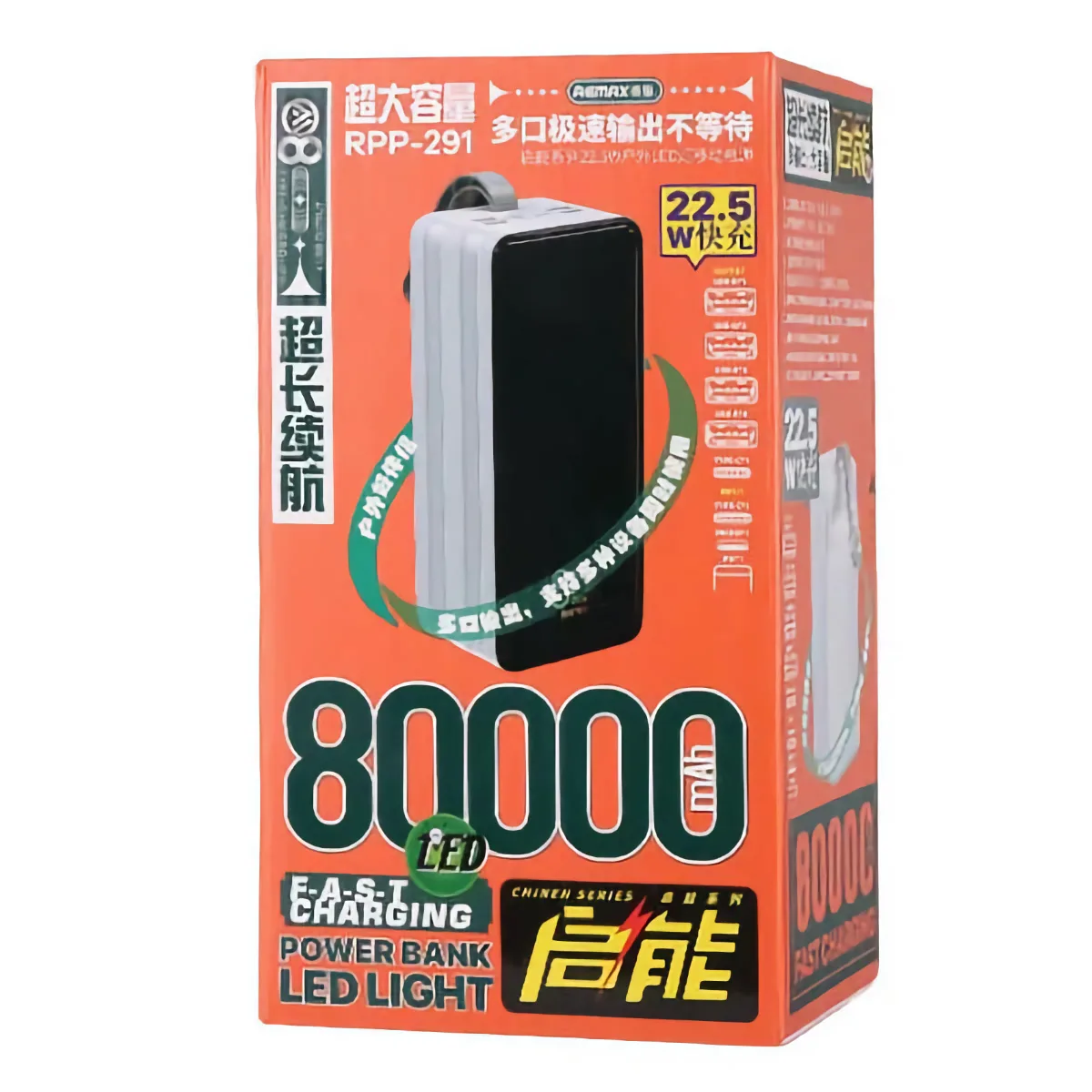Power Bank REMAX Chinen Series 22.5W PD+QC Multi-compatible Fast Charging с LED фонариком на 80000mAh (RPP-291) White — фото 3