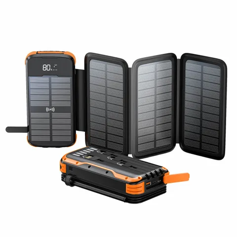 PowerBank на сонячній батареї iBattery L24DS4W з дод. панелями та ліхтариком 20000 mAh чорний