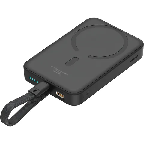 Power Bank Baseus Magnetic Mini Wireless Fast Charge Power Bank iP Edition 10000mAh 20W (P10022109113-00) Cluster Black With Simple Series Charging Cable Type-C to Type-C (20V/3A) 30cm Black