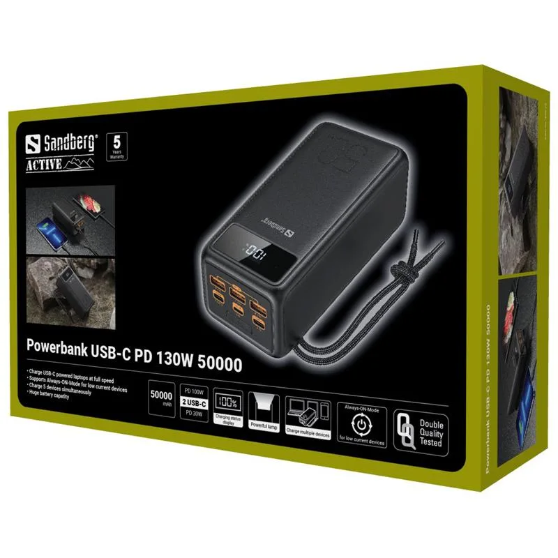 Power Bank Sandberg Powerbank 50000mAh USB-C PD 130W Black (420-75) — фото 9