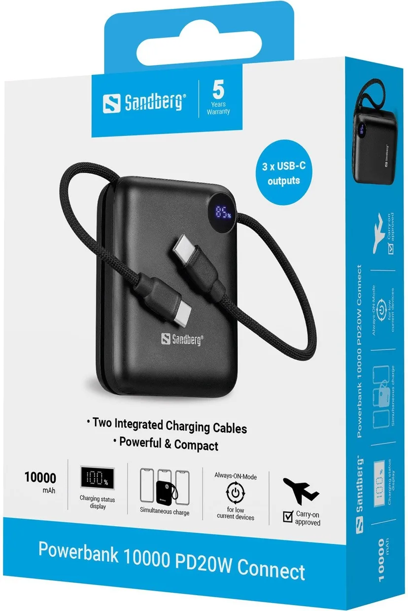 Power Bank Sandberg 10000mAh 20W Black (421-26) — фото 5
