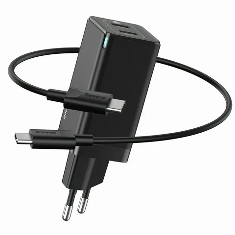 Мережевий зарядний пристрій Baseus GaN2 Quick Charger 2Type-C 45W з кабелем Type-C to Type-C (CCGAN-M01) Black