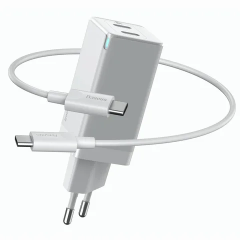 Мережевий зарядний пристрій Baseus GaN2 Quick Charger 2Type-C 45W з кабелем Type-C to Type-C (CCGAN-M02) White
