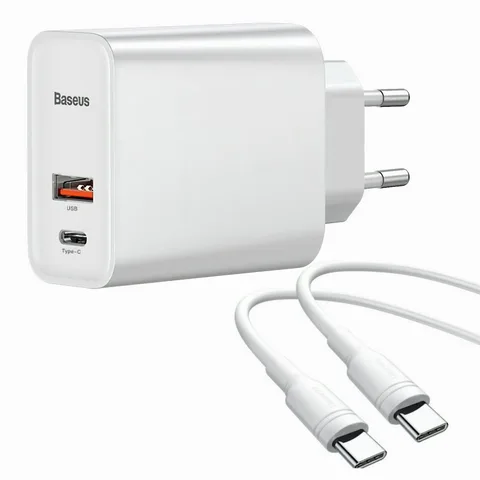 Мережевий зарядний пристрій Baseus Speed ​​PPS Quick Charger 3.0 USB/Type-C 3A (TZCAFS-A02) White