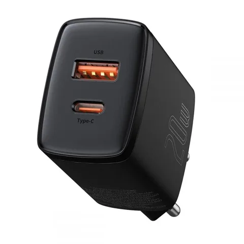 Мережевий зарядний пристрій Baseus Compact Quick Charger 1USB + Type-C 20W (CCXJ-B01) Black