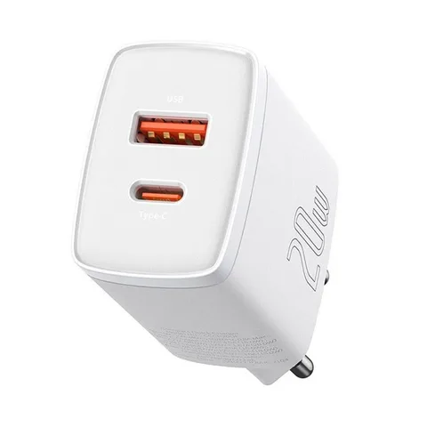 Мережевий зарядний пристрій Baseus Compact Quick Charger 1USB + Type-C 20W (CCXJ-B02) White
