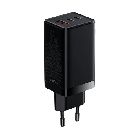 Мережевий зарядний пристрій Baseus GaN3 Pro Fast Charger 2C+U на 65W (CCGP050101) Black