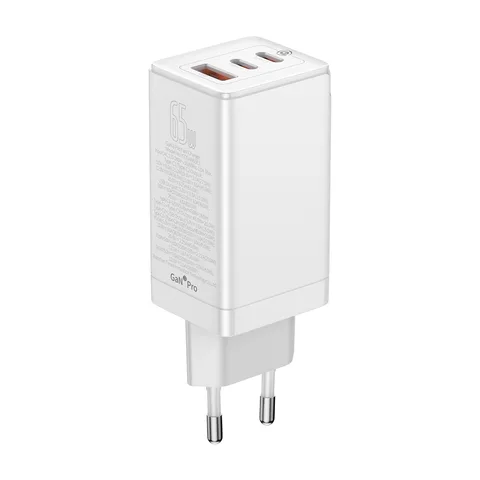 Мережевий зарядний пристрій Baseus GaN3 Pro Fast Charger 2C+U на 65W (CCGP050102) White