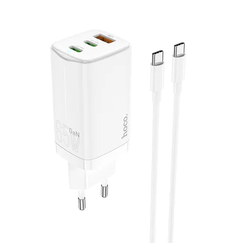 Мережевий зарядний пристрій Hoco N16 Scenery 65W three-port (USB + 2USB-C) GaN charger set (Type-C to Type-C cable) White