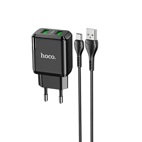 Мережевий зарядний пристрій Hoco N6 Charmer dual port QC3.0 charger set (with Type-C cable) Black