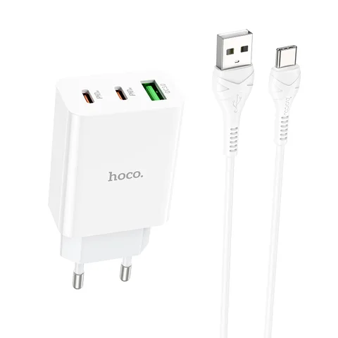 Мережевий зарядний пристрій Hoco C99A PD20W+QC3.0 three-port (USB + 2USB-C) charger set (with Type-C cable) White