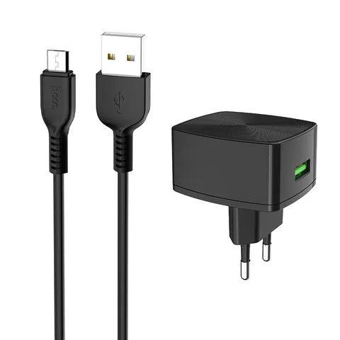 Мережевий зарядний пристрій Hoco C70A Cutting-edge single port QC3.0 charger set (with micro-USB cable) Black