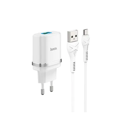 Мережевий зарядний пристрій Hoco C12Q Smart QC3.0 charger set (with micro-USB cable) White