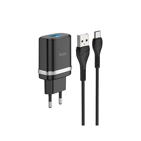 Мережевий зарядний пристрій Hoco C12Q Smart QC3.0 charger set (with Type-C cable) Black