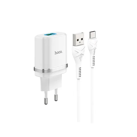 Мережевий зарядний пристрій Hoco C12Q Smart QC3.0 charger set (with Type-C cable) White