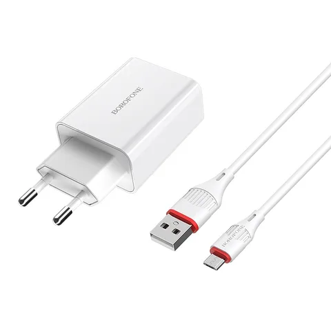 Мережевий зарядний пристрій Borofone BA21AMW Long journey single port QC3.0 charger set (Micro) White