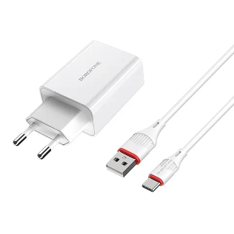 Мережевий зарядний пристрій Borofone BA21ACW Long journey single port QC3.0 charger set (Type-C) White