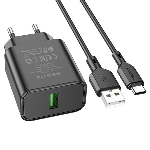 Мережевий зарядний пристрій Borofone BA72ACB Spring single port QC3.0 charger set (Type-C) Black
