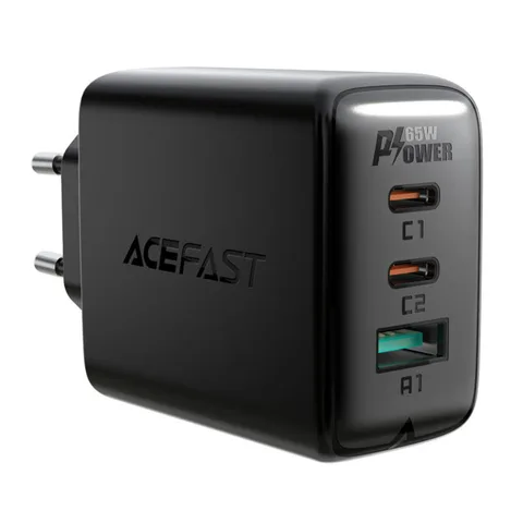 Мережевий зарядний пристрій Acefast AFA13B A13 PD65W(USB-C+USB-C+USB-A) 3-port charger set Black