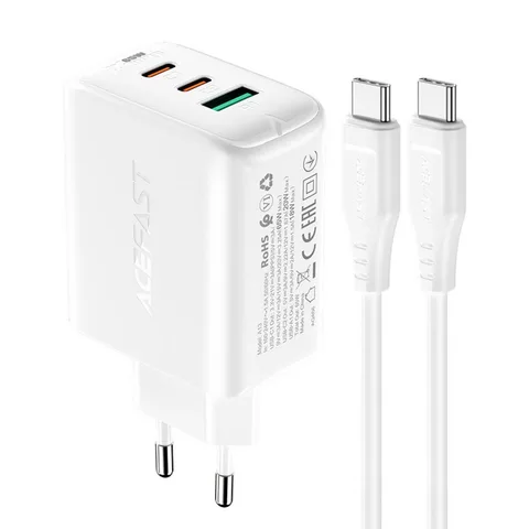 Мережевий зарядний пристрій Acefast AFA13W A13 PD65W (USB-C+USB-C+USB-A) 3-port charger set White
