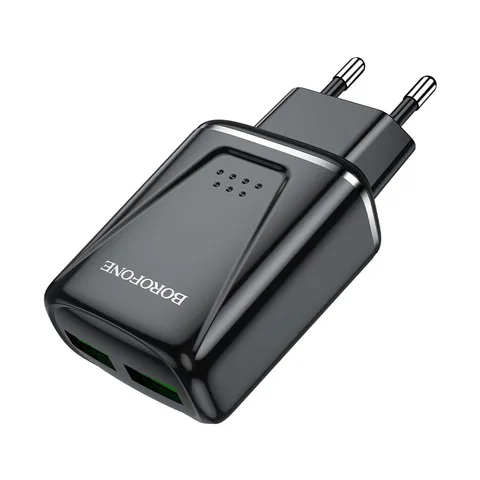 Мережевий зарядний пристрій Borofone BA54AB Wide road dual port QC3.0 charger Black