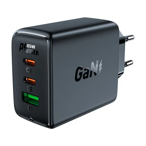 Мережевий зарядний пристрій Acefast AFA41B A41 PD65W GaN (2*USB-C+USB-A) charger Black