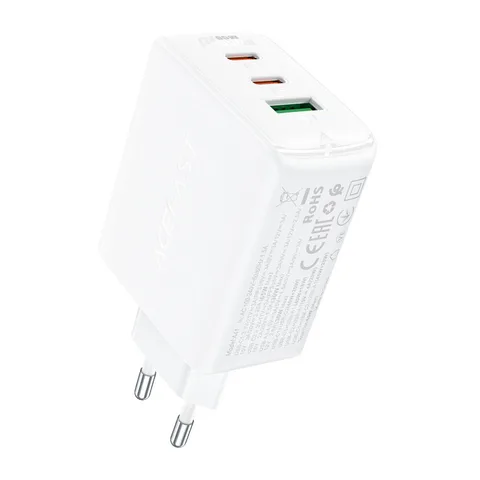 Мережевий зарядний пристрій Acefast AFA41W A41 PD65W GaN (2*USB-C+USB-A) charger White