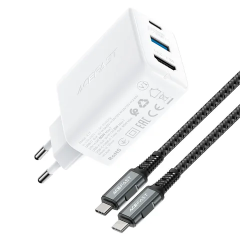 Мережевий зарядний пристрій Acefast AFA17W A17 65W GaN multi-function HUB charger set White
