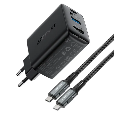 Мережевий зарядний пристрій Acefast AFA17B A17 65W GaN multi-function HUB charger set Black