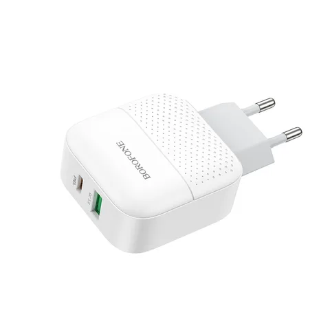 Мережевий зарядний пристрій Borofone BA46AW Premium PD + QC3.0 with USB-A and USB-C out 3A White