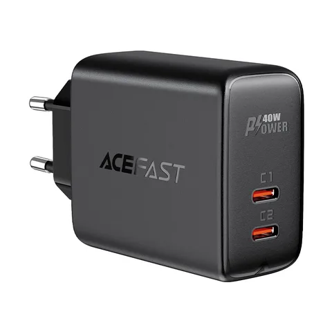 Мережевий зарядний пристрій Acefast AFA9B A9 PD40W(USB-C+USB-C) dual port charger Black