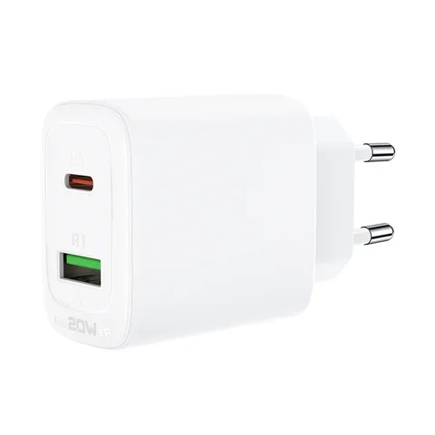 Мережевий зарядний пристрій Acefast AFA25W A25 PD20W (USB-C+USB-A) dual port charger White