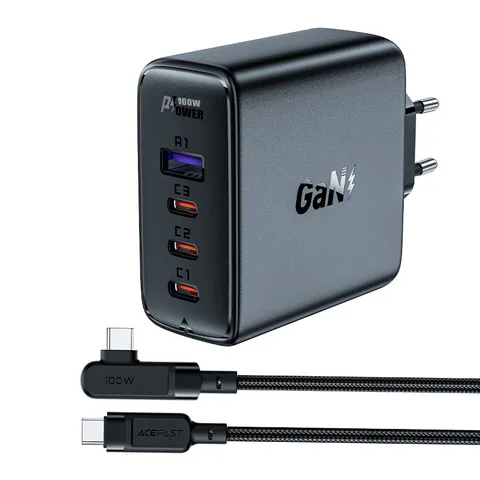 Мережевий зарядний пристрій Acefast AFA37B A37 PD100W GaN (3*CUSB-C+USB-A) charger set Black