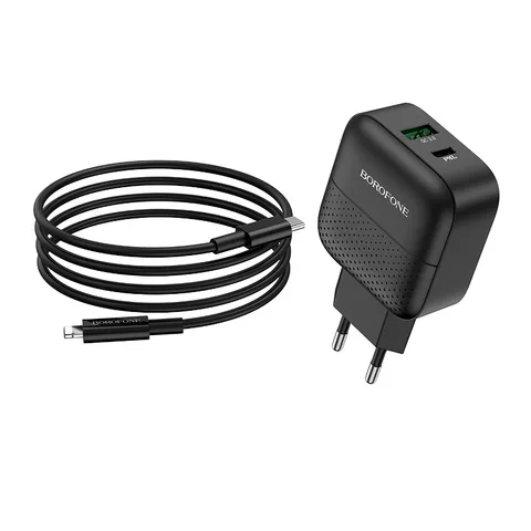 Мережевий зарядний пристрій Borofone BA46ACLB Premium PD + QC3.0 (Type-C to Lightning) Black