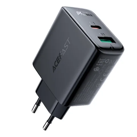 Мережевий зарядний пристрій Acefast AFA5B A5 PD32W (USB-C+USB-A) dual port charger Black