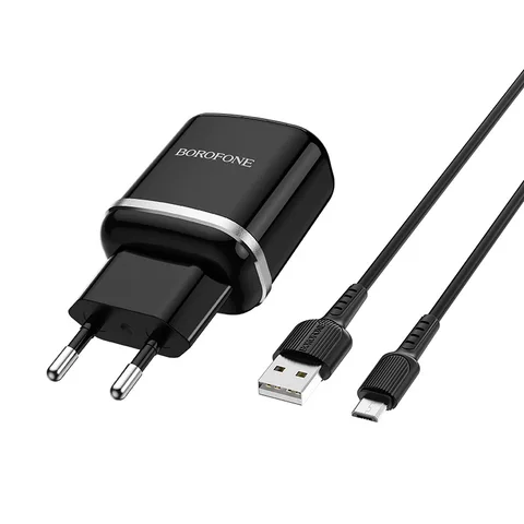 Мережевий зарядний пристрій Borofone BA36AMB High speed single port QC3.0 charger set (Micro) Black