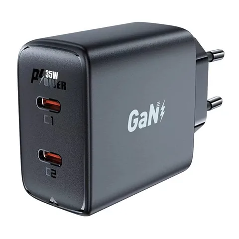 Мережевий зарядний пристрій ACEFAST AFA49B A49 PD35W GaN (USB-C+USB-C) Dual Port Charger Black