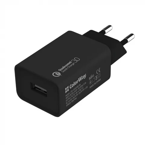 Сетевое зарядное устройство ColorWay (1USBx3A) QC3.0 Black (CW-CHS013QCM-BK) + кабель MicroUSB