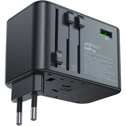 Мережевий зарядний пристрій Acefast Z1 PD75W GaN 3xUSB-C, 2xUSB-A Multifunctional Charging Adapter (AFZ1) Black