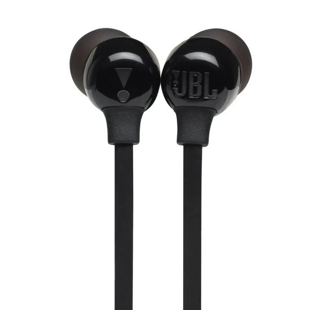Наушники JBL Tune 125BT, вкладыши крупным планом: на одном логотип JBL, на другом треугольный значок