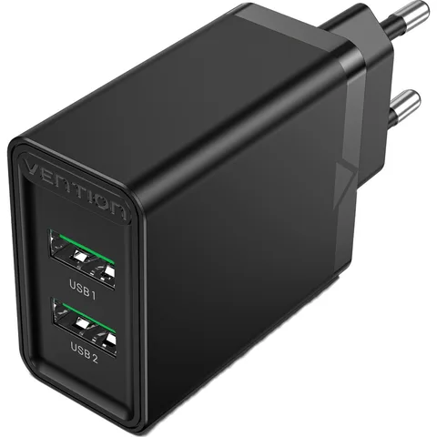 Мережевий зарядний пристрій Vention Two-Port Wall Charger USB-A 18W (FBAB0-EU) Black