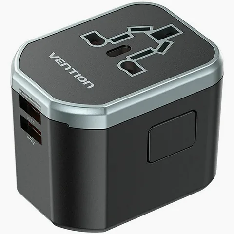 Мережевий зарядний пристрій Vention Three-Port Universal Travel Adapter 2xUSB-A+USB-C 20W/18W/18W (FJCB0) Black