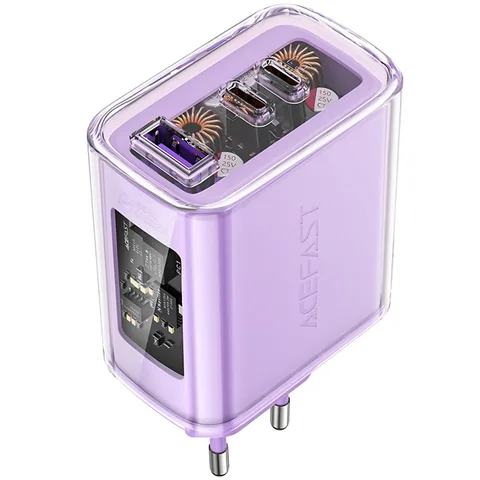 Мережевий зарядний пристрій Acefast A45 Sparkling Series PD65W GaN (2xUSB-C+USB-A) Charger (AFA45PA) Purple Alfalfa