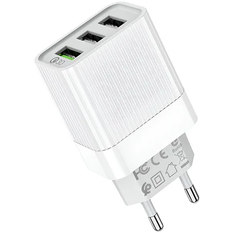 Мережевий зарядний пристрій Borofone BA40A Speedway 3xUSB-A QC3.0/QC2.0 (BA40AW) White