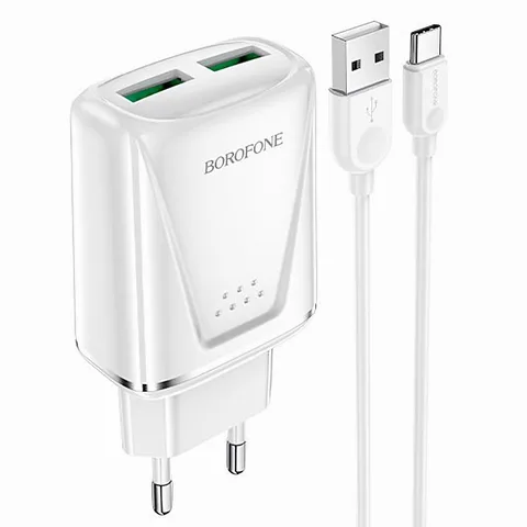Мережевий зарядний пристрій Borofone BA54A Wide road QC3.0 + кабель USB Type-A to USB Type-C 1m (BA54ACW) White
