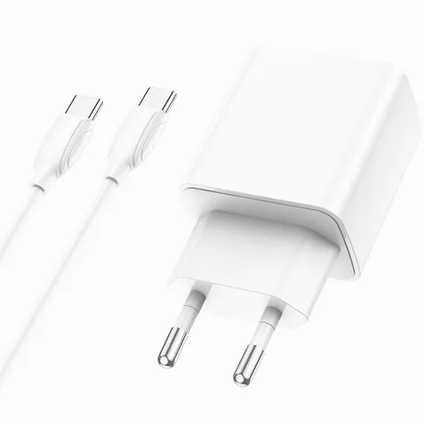 Мережевий зарядний пристрій Borofone BA67A PD20W QC3.0 + кабель USB Type-C to USB Type-C 1m (BA67ACCW) White