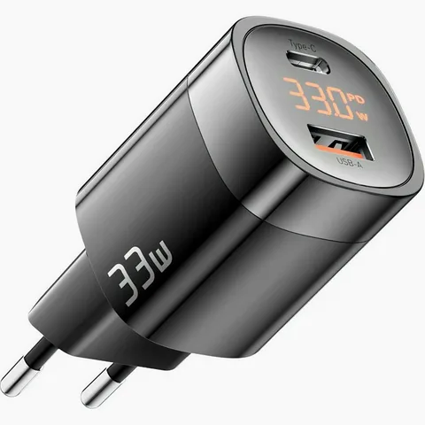 Мережевий зарядний пристрій ESSAGER Lingyun 33W USB-A+USB-C QC3.0 GaN Digital Display Travel Charger (ECTCA-LYB01-Z) Black
